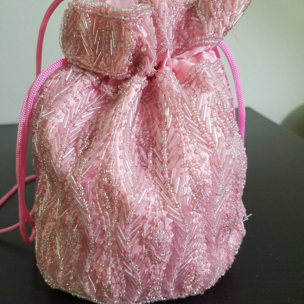 Handmade beaded drawstring bag